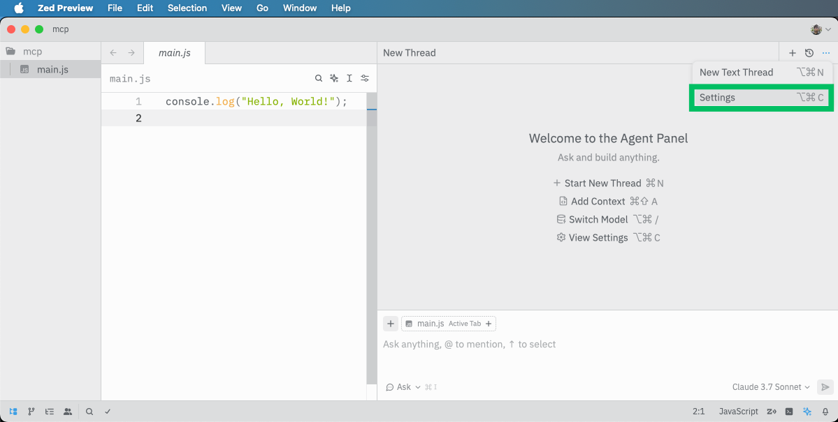 Zed Assistant settings